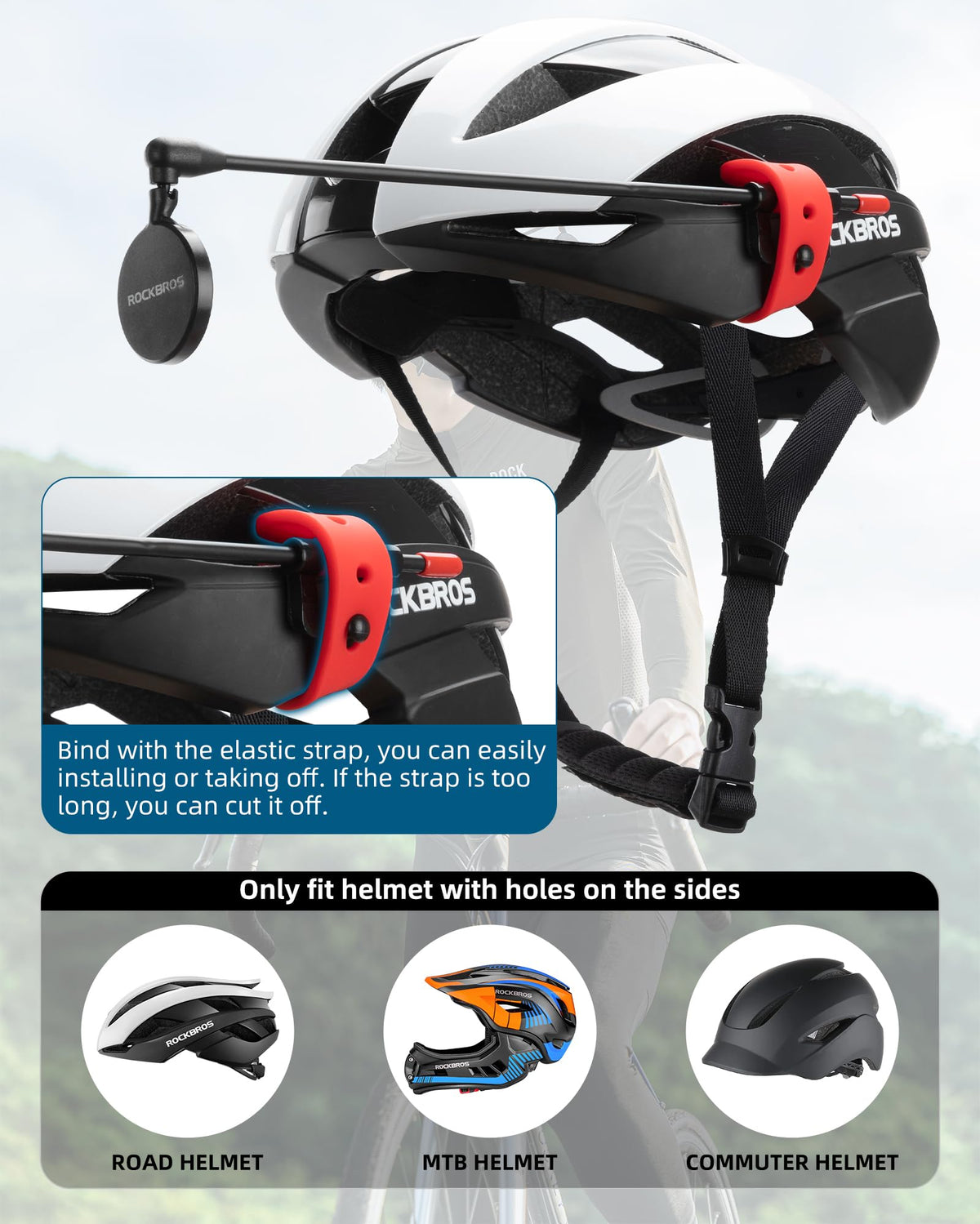 ROCKBROS Bike Helmet Mirror Detachable Fixing Way ycling Mirror - ROCKBROS