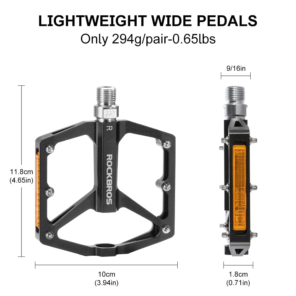 ROCKBROS MTB Reflective Aluminum Pedals 9/16" Sealed Bearing Lightweight - ROCKBROS