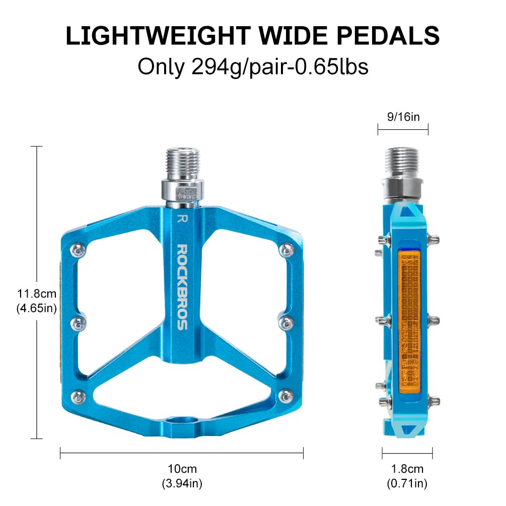 ROCKBROS MTB Reflective Aluminum Pedals 9/16" Sealed Bearing Lightweight - ROCKBROS