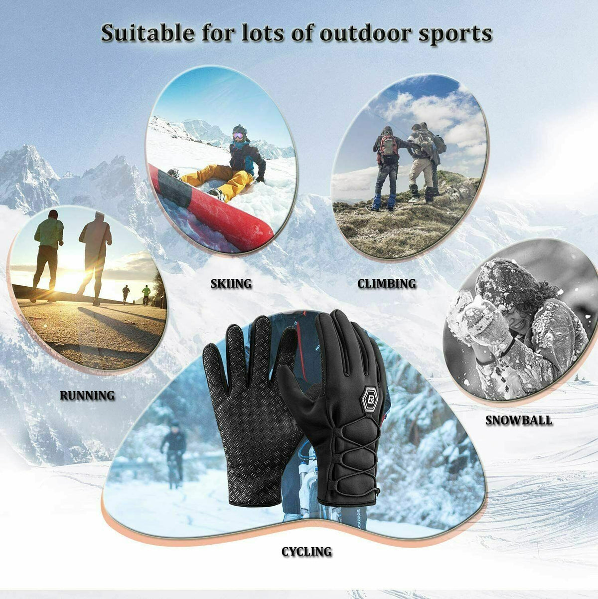 ROCKBROS Cycling Bike Gloves Winter Warm Mittens Touch Screen Windproof Waterproof - ROCKBROSUSA
