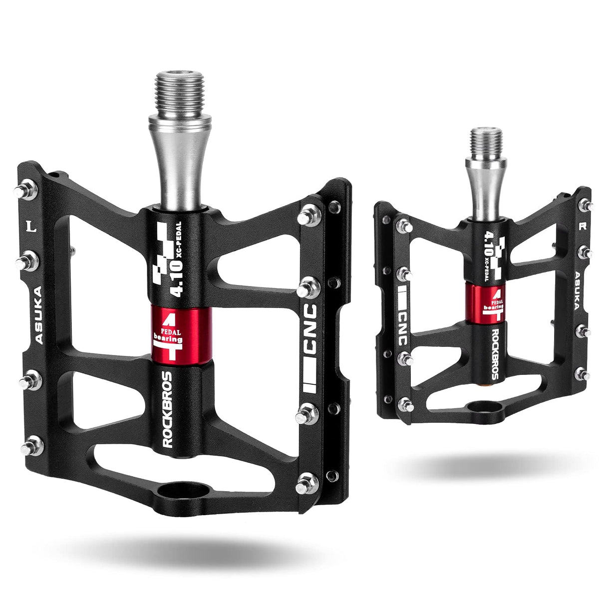 ROCKBROS 4 Bearings Mountain MTB Bike Pedals Platform Flat Aluminum Alloy 9/16" - ROCKBROS #color_Black