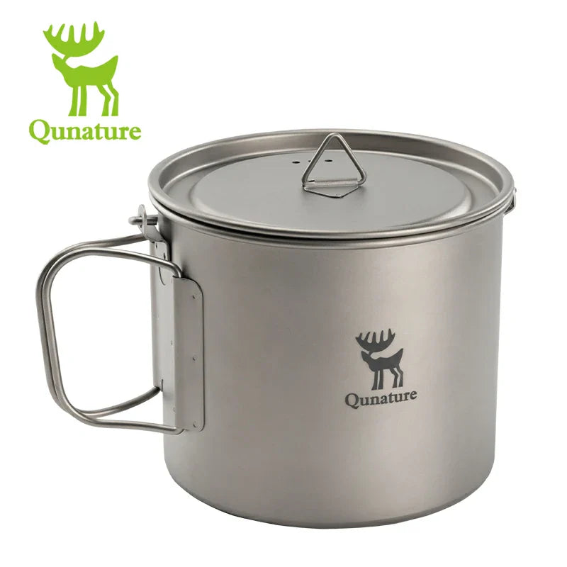 Vaso de camping de titanio puro Qunature de 1100 ml con asa plegable y peso ligero