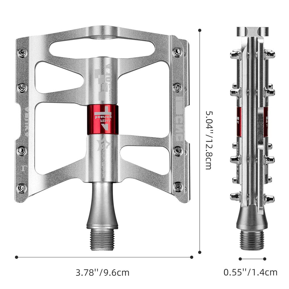 ROCKBROS 4 Bearings Mountain MTB Bike Pedals Platform Flat Aluminum Alloy 9/16" - ROCKBROS #color_Silver