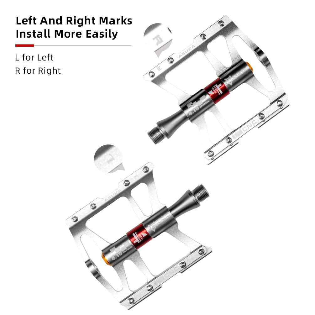 ROCKBROS 4 Bearings Mountain MTB Bike Pedals Platform Flat Aluminum Alloy 9/16" - ROCKBROS #color_Silver