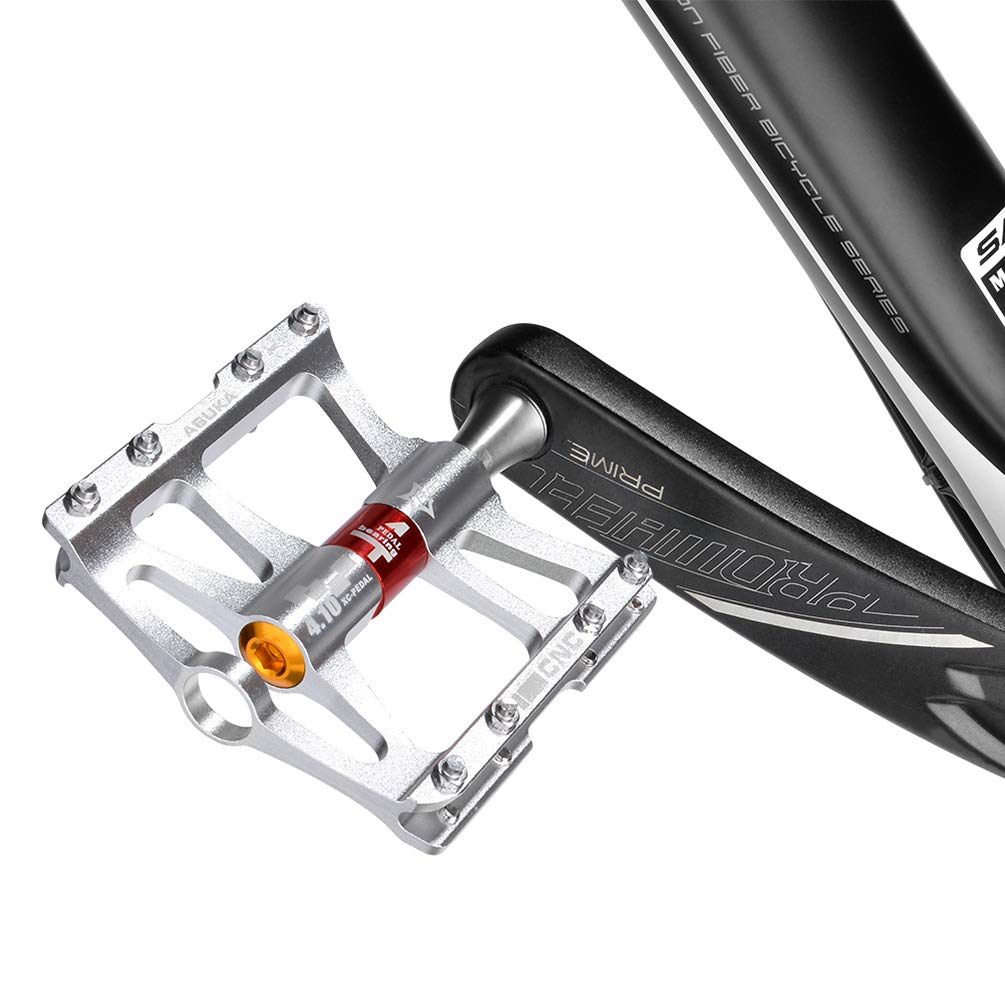 ROCKBROS 4 Bearings Mountain MTB Bike Pedals Platform Flat Aluminum Alloy 9/16" - ROCKBROS #color_Silver