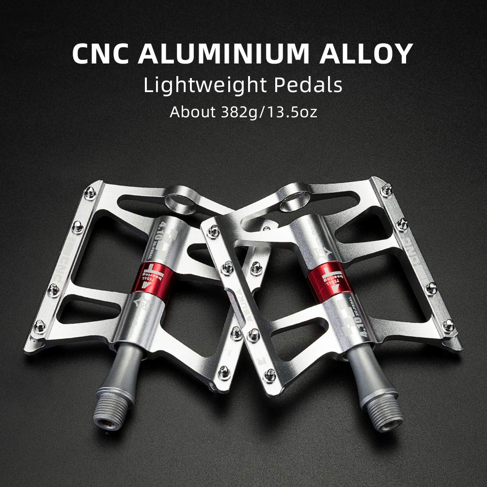 ROCKBROS 4 Bearings Mountain MTB Bike Pedals Platform Flat Aluminum Alloy 9/16" - ROCKBROS #color_Silver