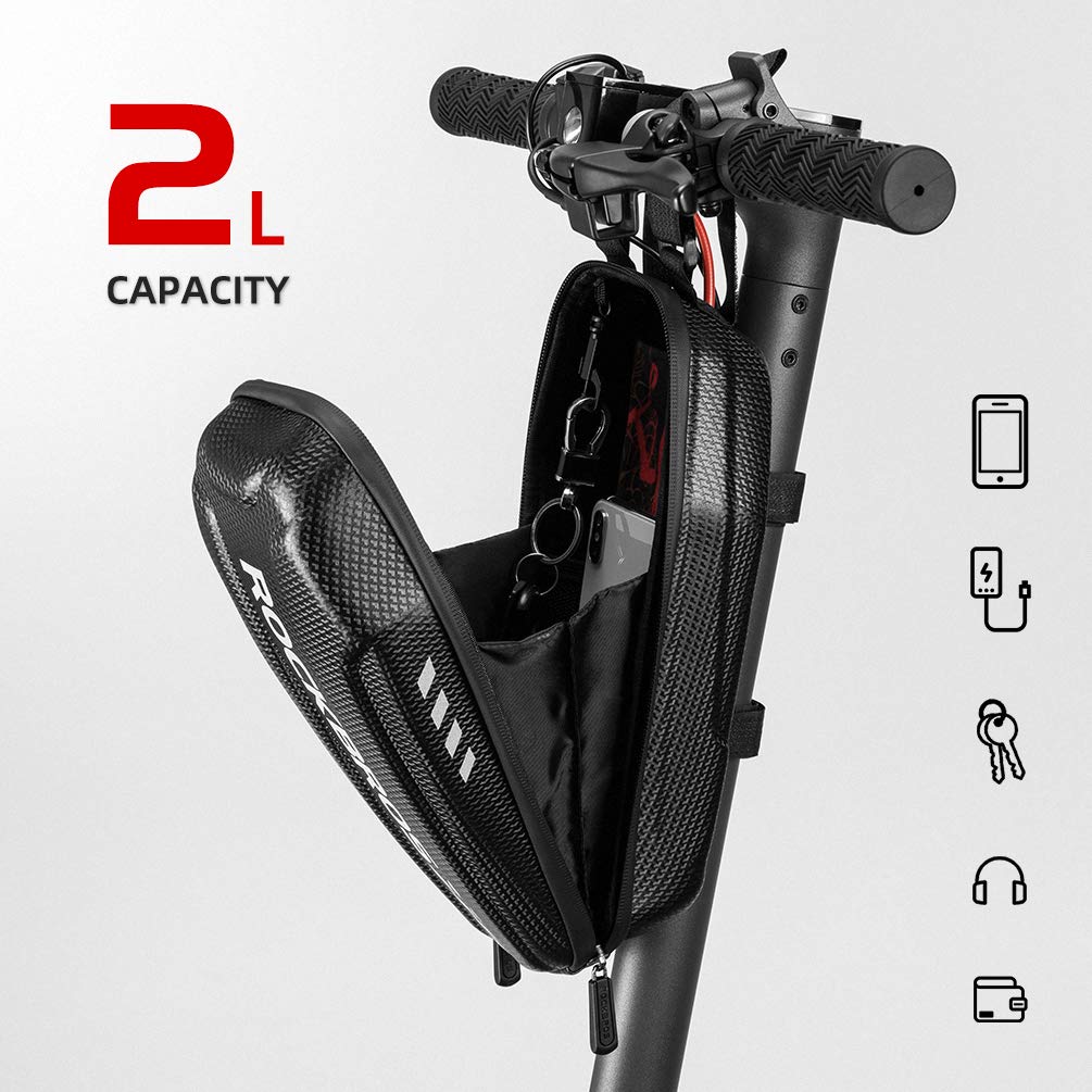 ROCKBROS Bolsa de almacenamiento para patinete impermeable, de EVA, de carcasa dura, para manillar de patinetes y bicicletas plegables