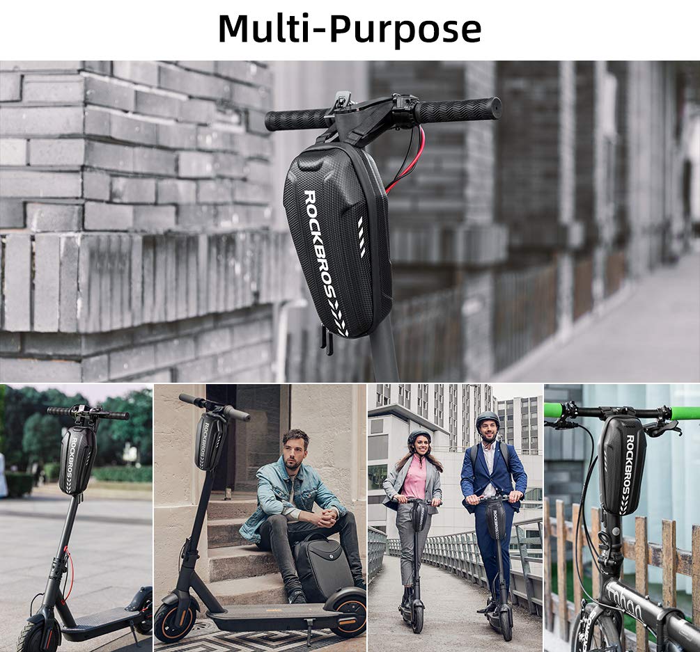 ROCKBROS Bolsa de almacenamiento para patinete impermeable, de EVA, de carcasa dura, para manillar de patinetes y bicicletas plegables
