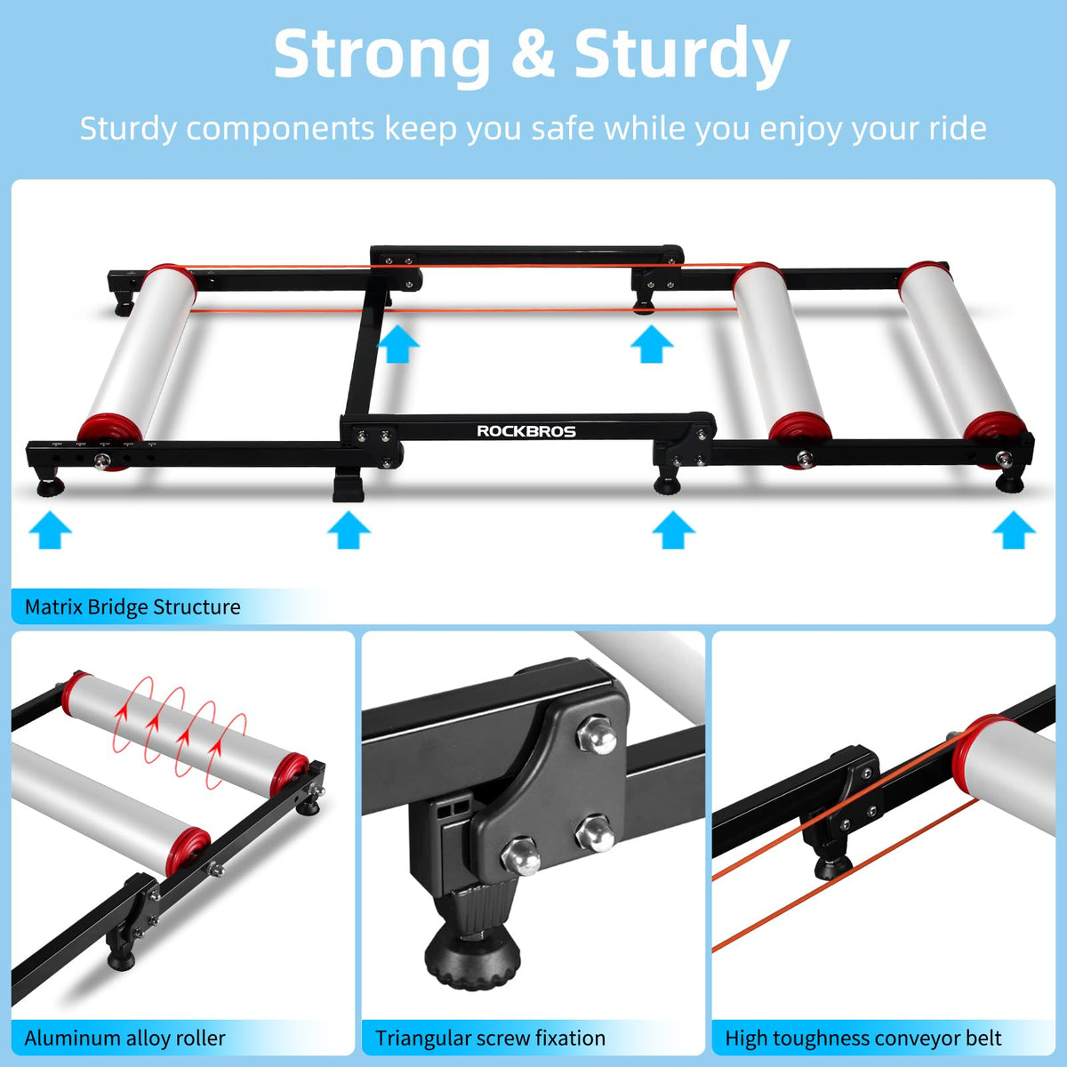 ROCKBROS Bike Rollers Adjustable Bike Trainer Stand Foldable - ROCKBROS