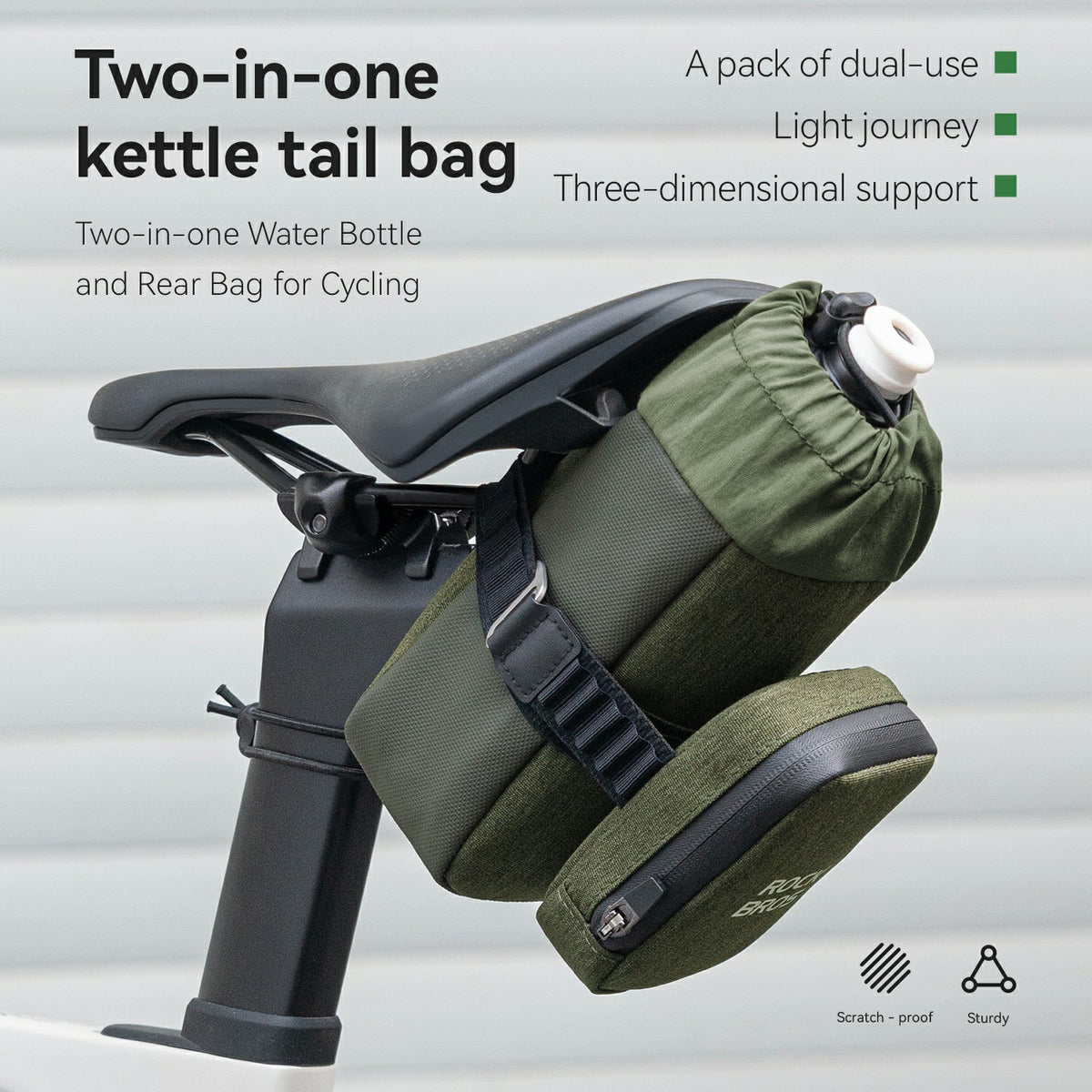 rockbros bike tail bag for mountain and road cycling#color_green