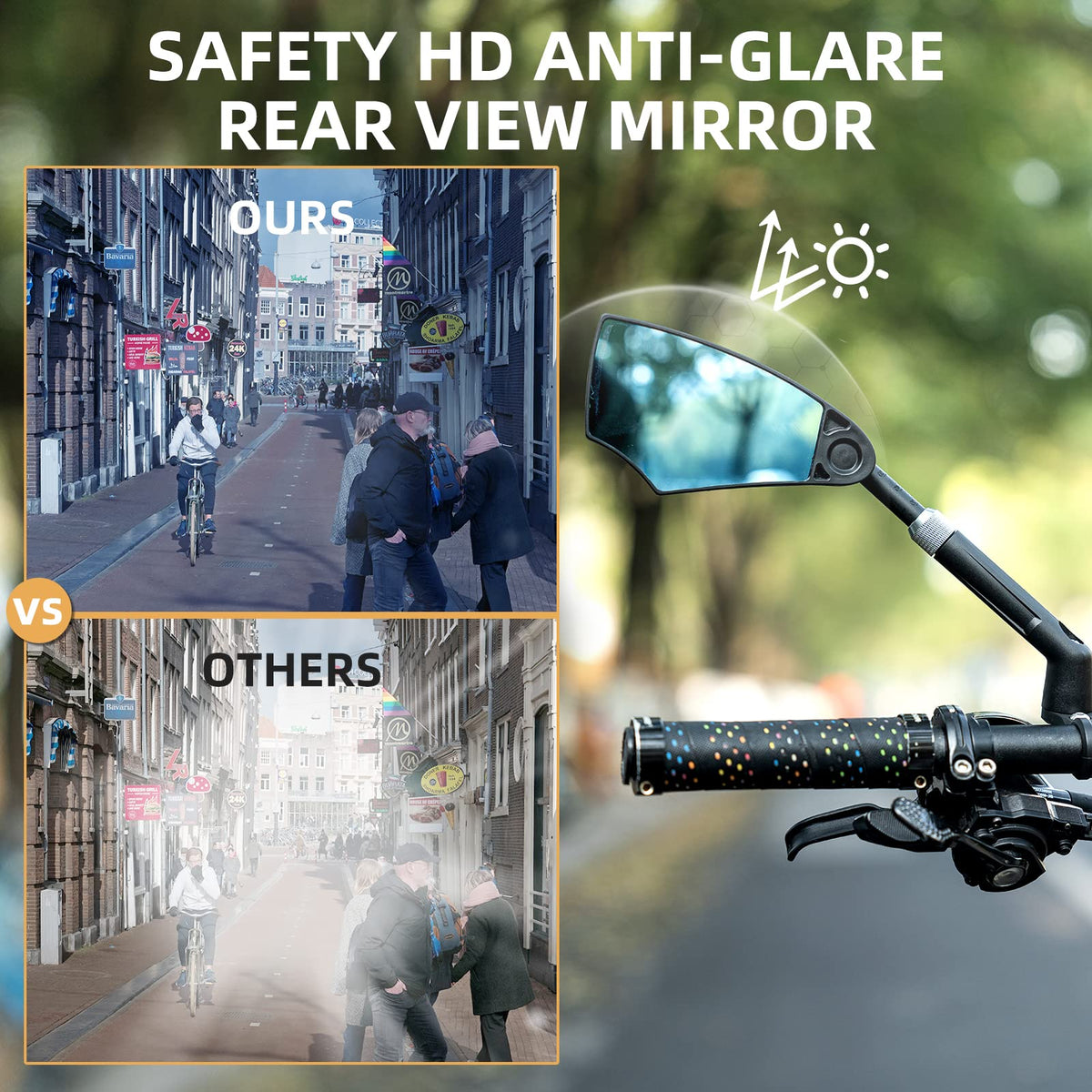 ROCKBROS 360° Adjustable Handlebar Bike Mirror with Anti-Glare Glass - ROCKBROS