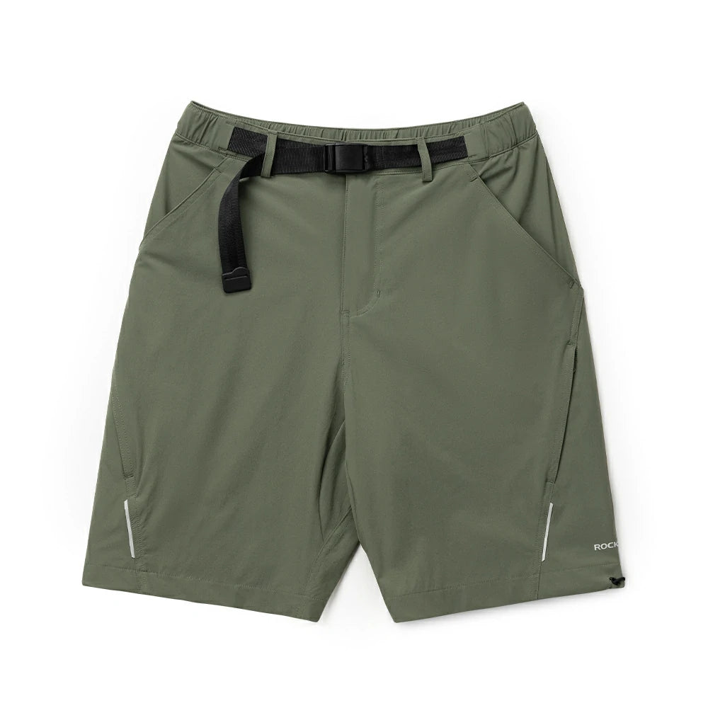 Green shorts with a black belt on a white background