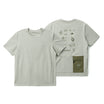 Light gray t-shirt with front and back designs on a white background