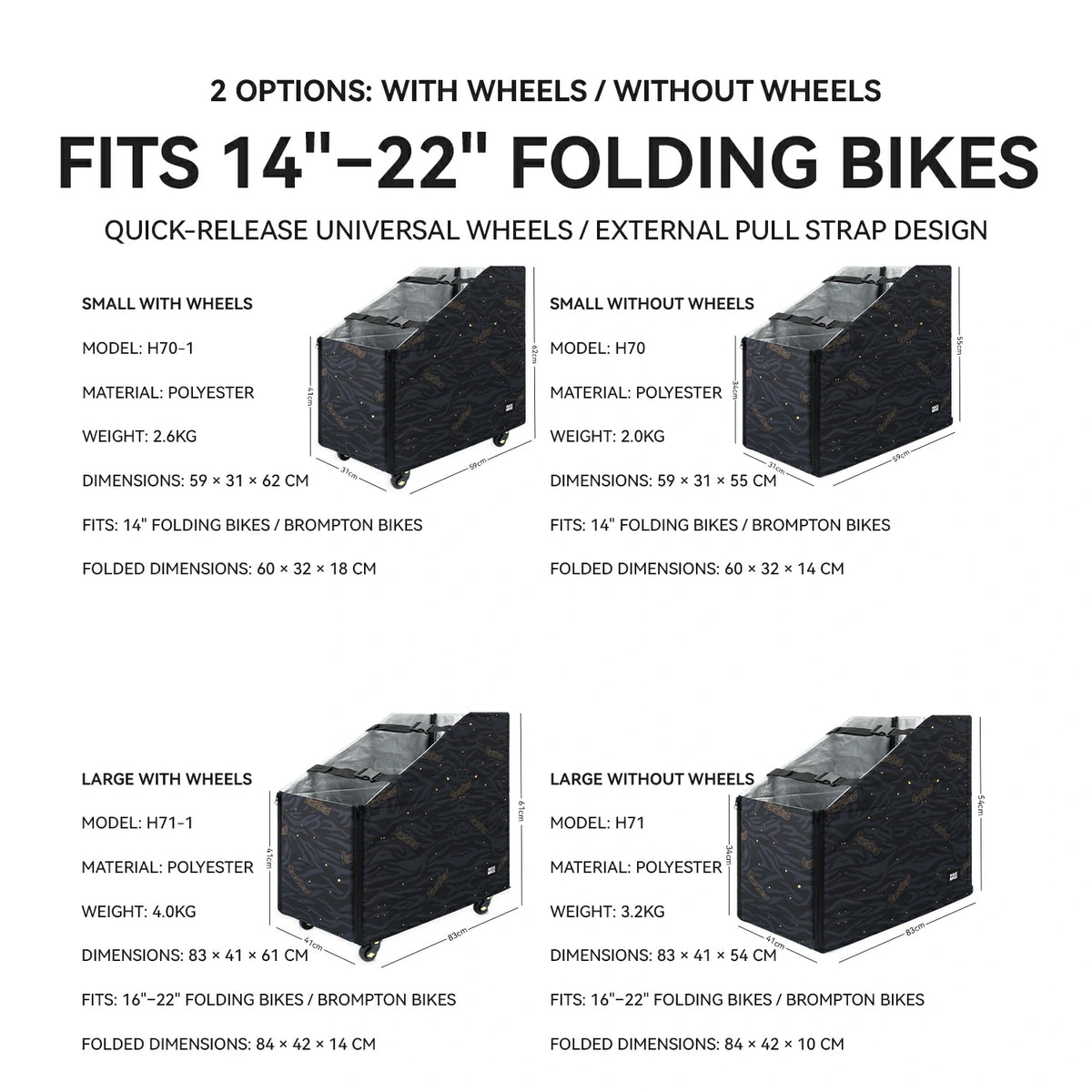 Folding Bike Travel Case Fits 14"-22" Folding Bikes