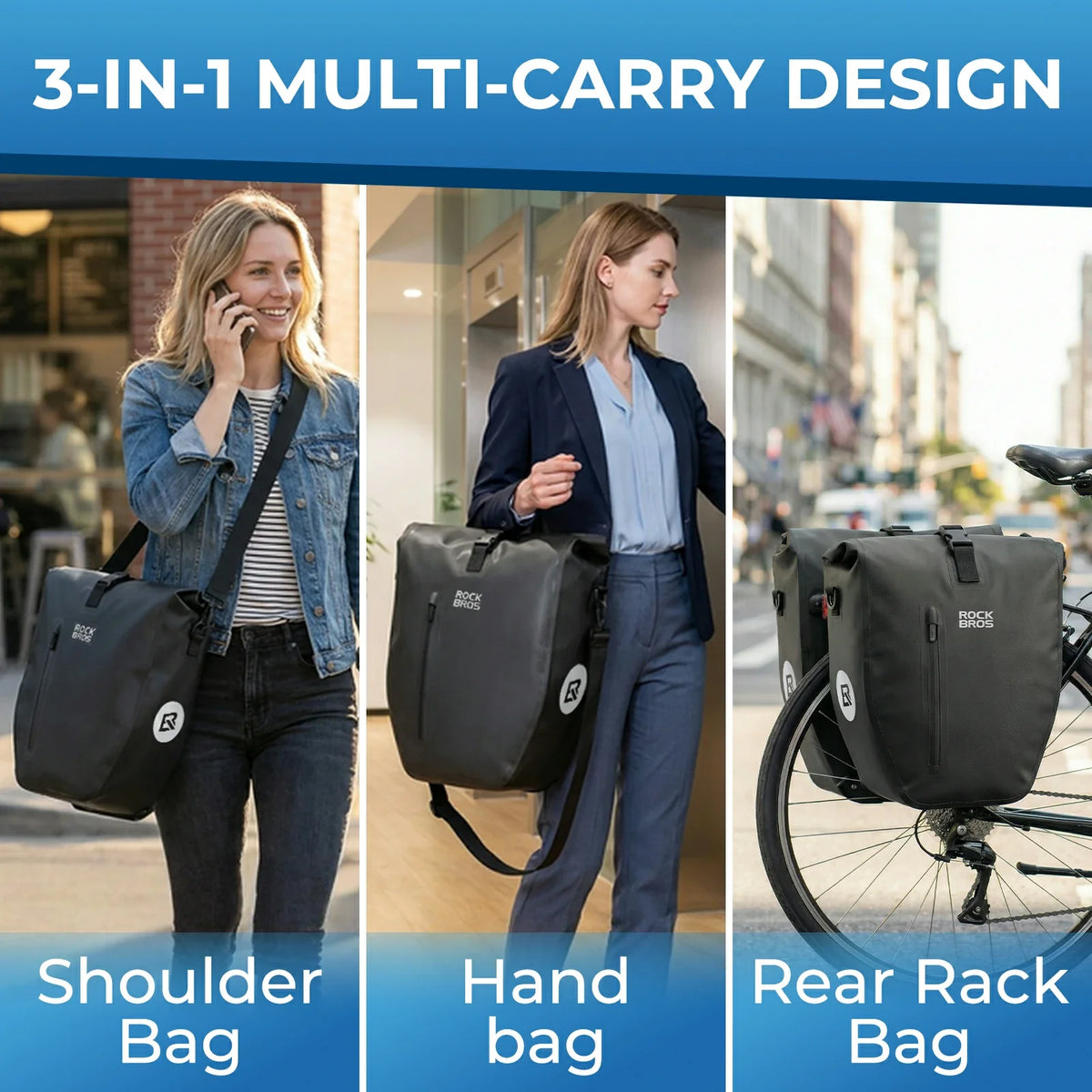 Fully waterproof bike pannier bag 20L in black#Color_black