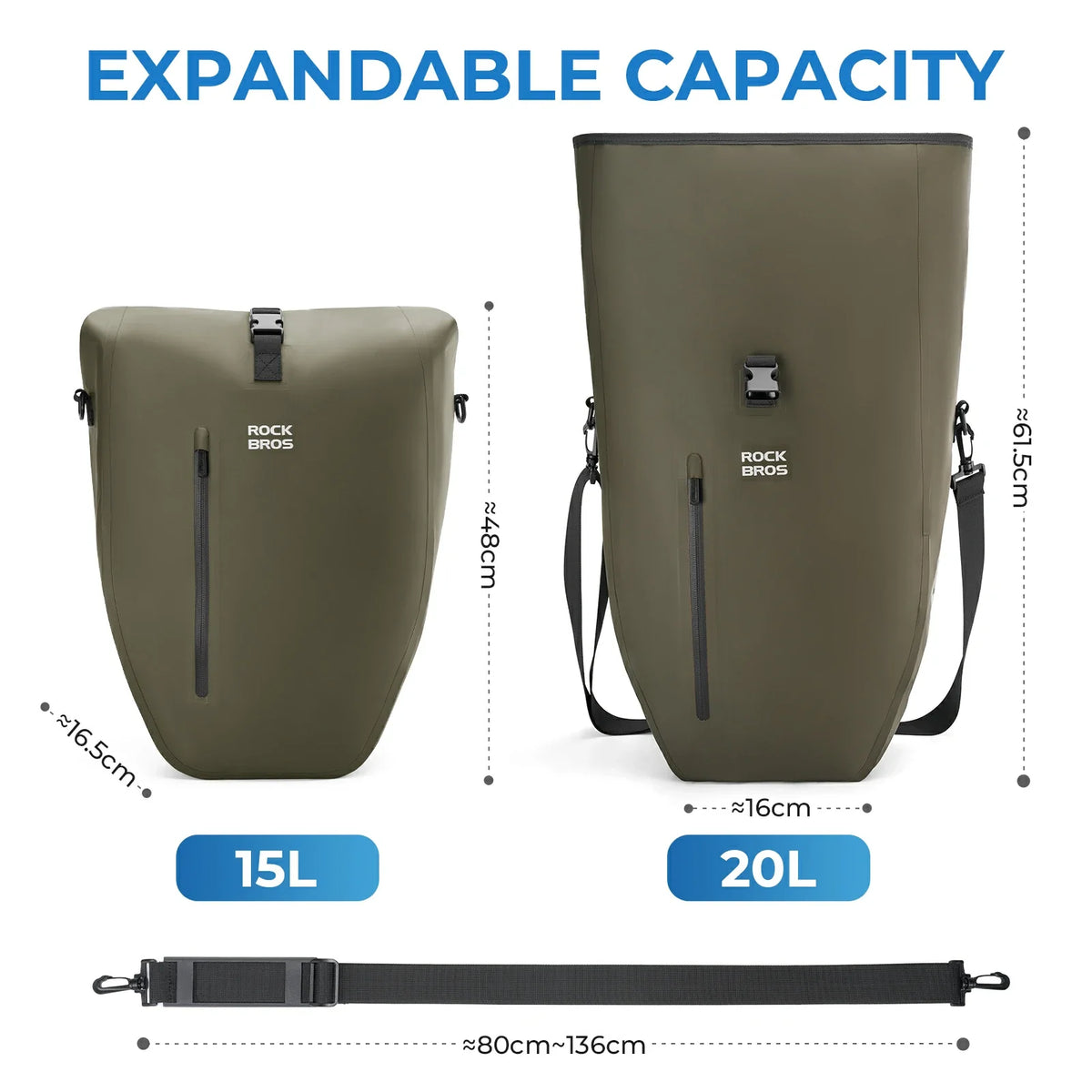 Fully waterproof bike pannier bag 20L in black#Color_Dark Green