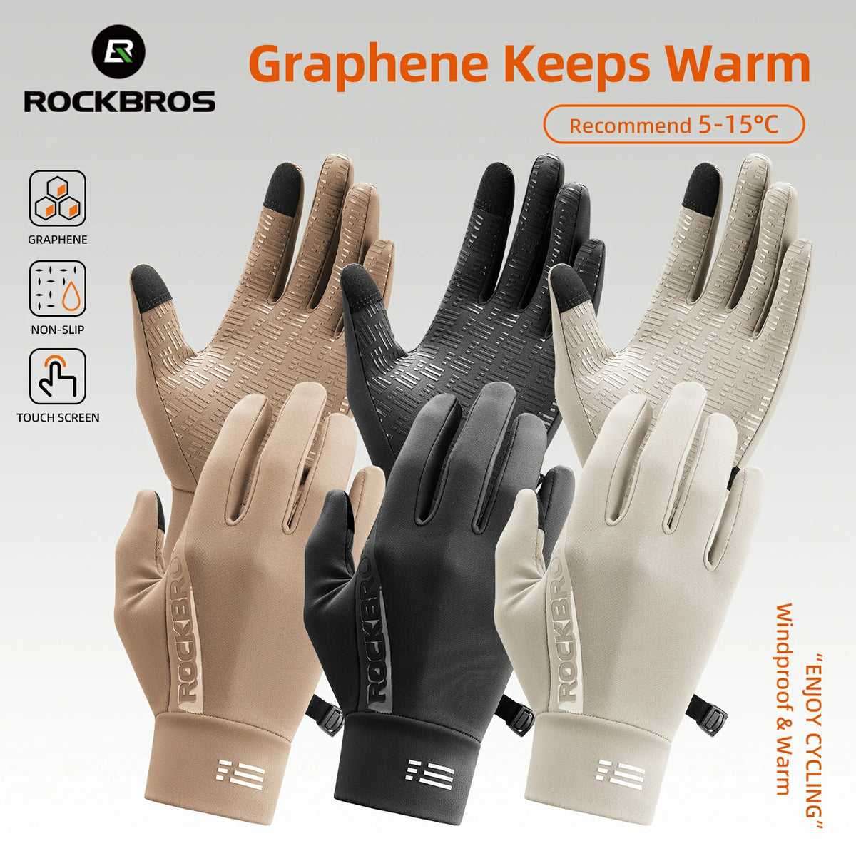 Graphene winter cycling gloves anti-slip palm