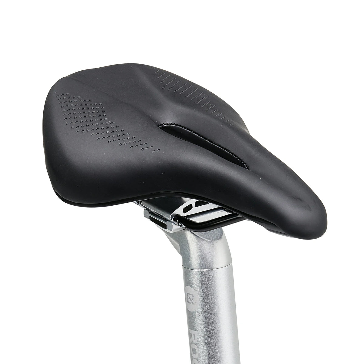 Black bicycle saddle on a white background