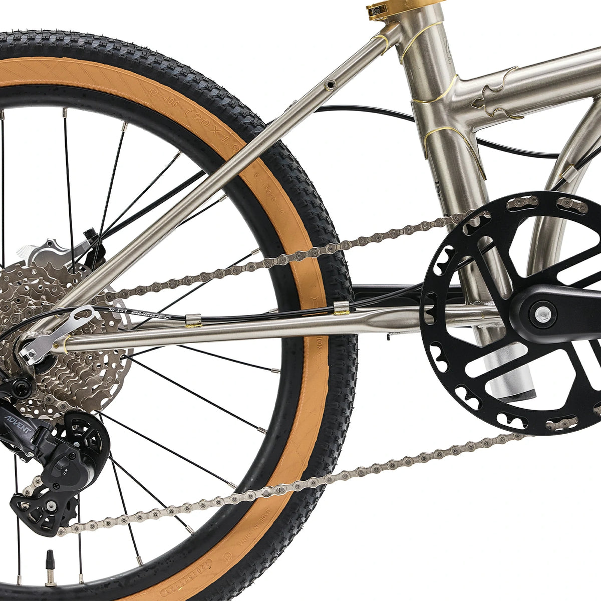 Close-up of a bicycle's chain and gear system on a white background