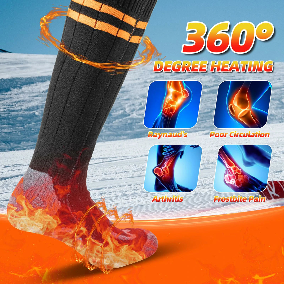Heated Socks Rechargeable Up to 8 Hours 5000mAh Winter Foot Warmers Electric Socks