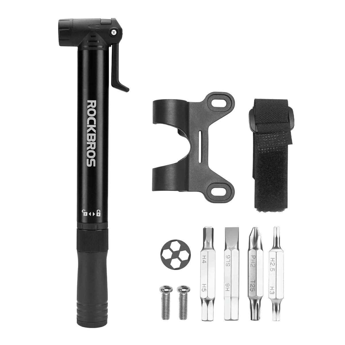 Mini bike pump with 8-in-1 ratchet tool