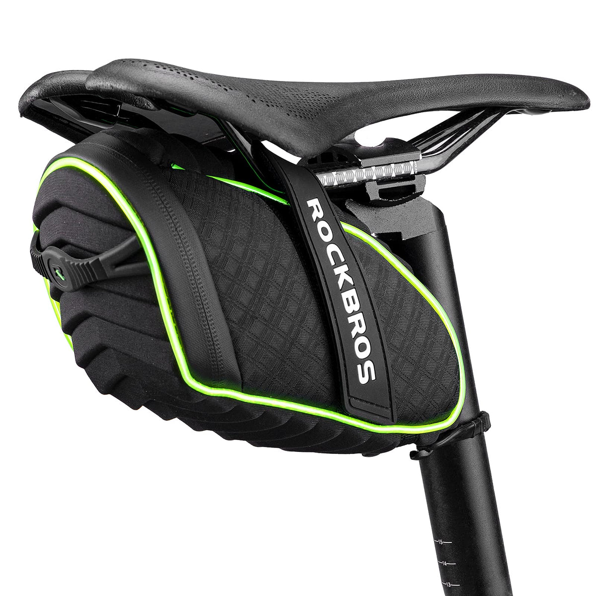ROCKBROS Bolsa de sillín para bicicleta con luz LED, impermeable, carcasa 3D y cubierta para lluvia