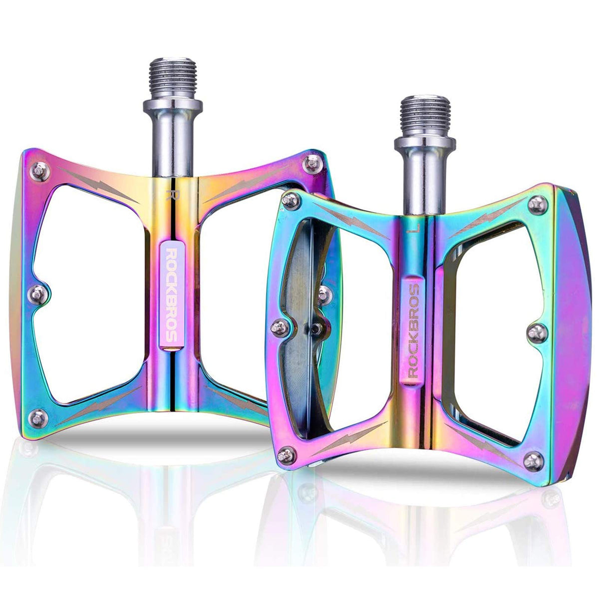 ROCKBROS Pedales de bicicleta MTB coloridos, de aluminio duradero, antideslizantes, 3 rodamientos, plataforma de 9/16"