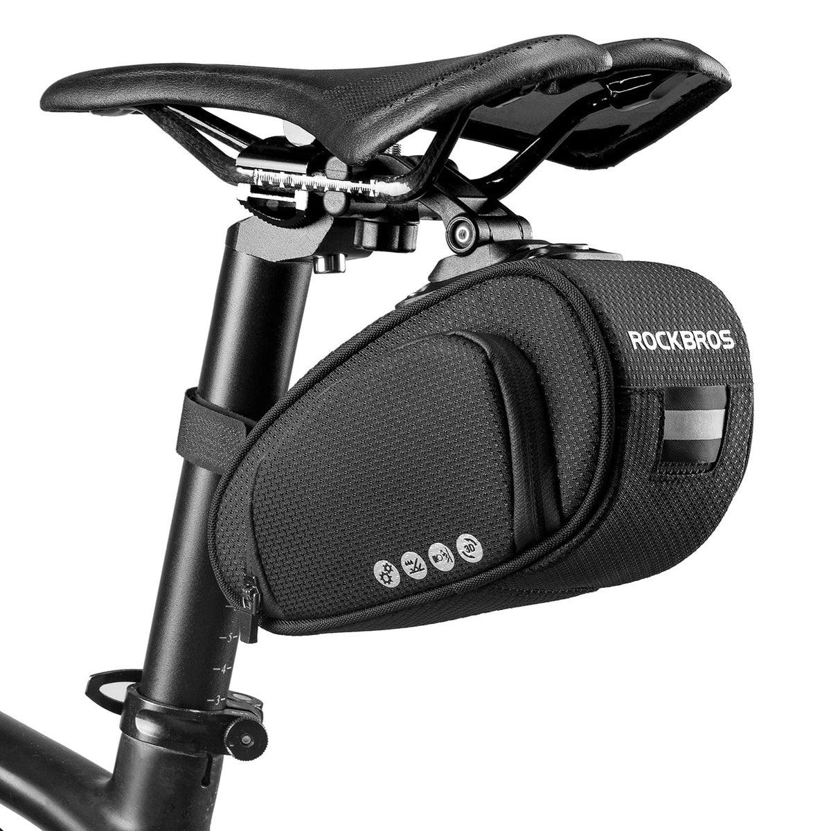 ROCKBROS Bolsa de sillín para bicicleta, debajo del asiento con montaje ajustable, bolsa de almacenamiento grande