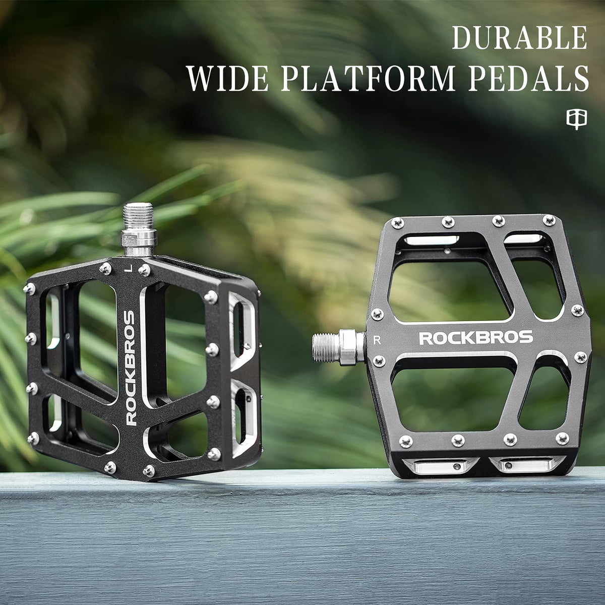 ROCKBROS Aluminum Wide Platform Mountain Bike Pedals with Grippy Pins - ROCKBROS