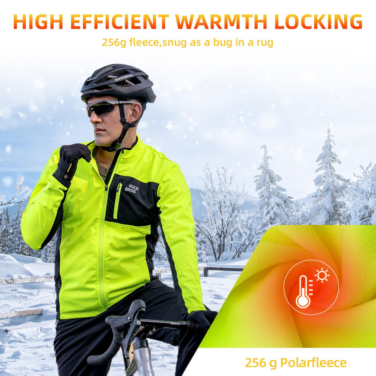 ROCKBROS Chaquetas térmicas de ciclismo Invierno Cálidas Transpirables Cortavientos 3 Bolsillos