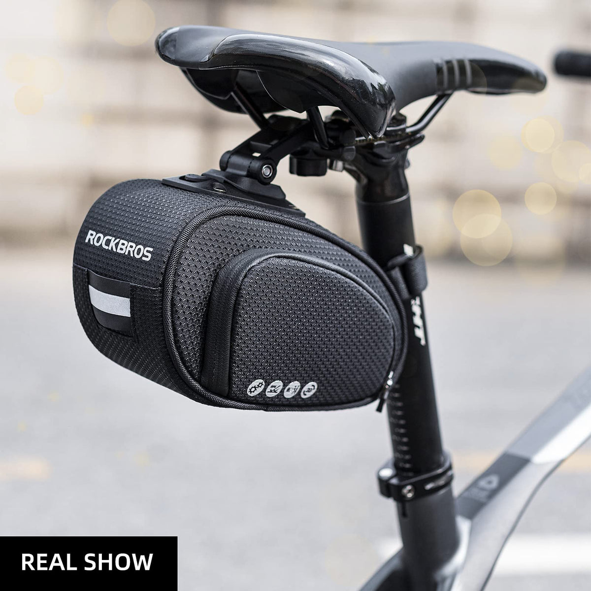 ROCKBROS Bolsa de sillín para bicicleta, debajo del asiento con montaje ajustable, bolsa de almacenamiento grande