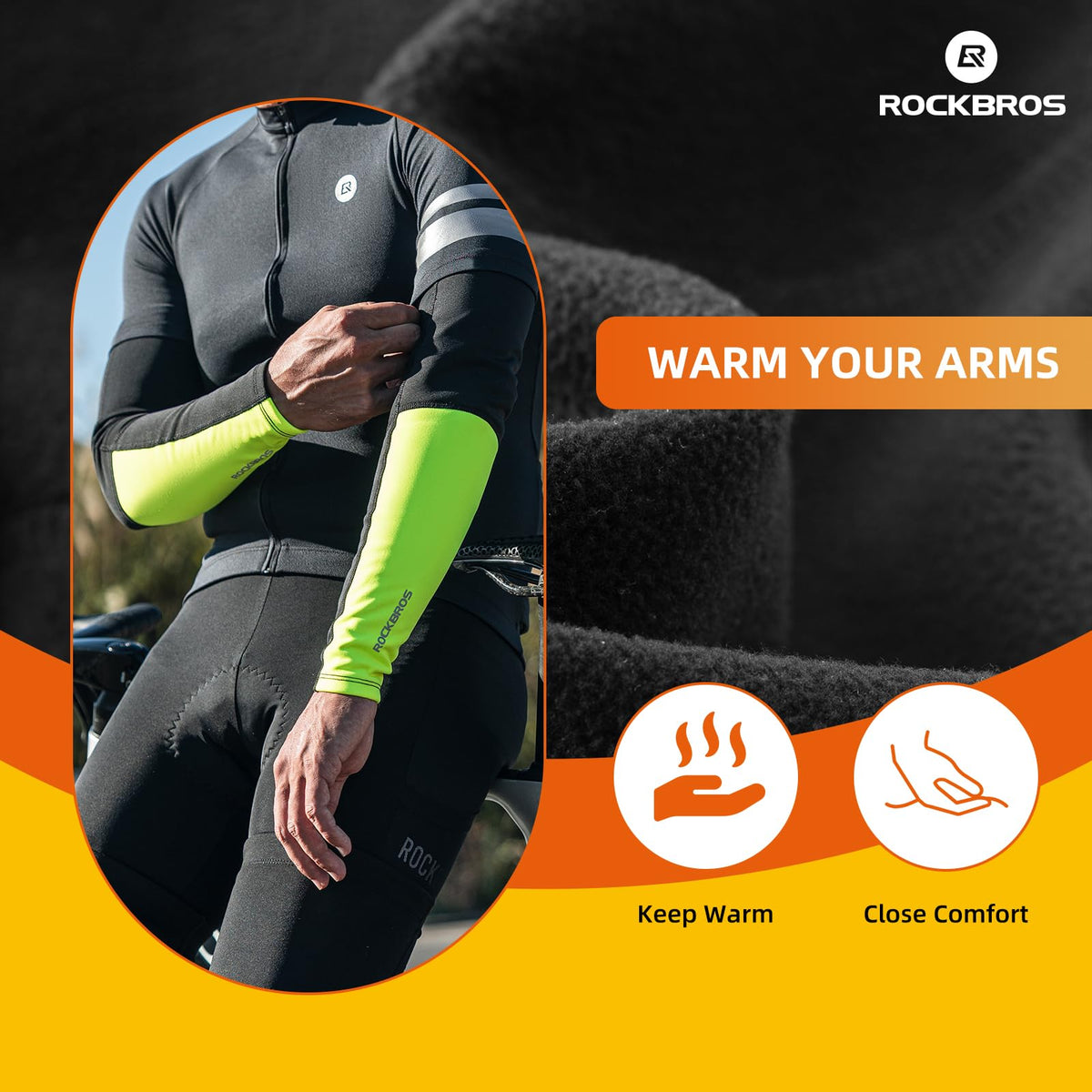 Manguitos Térmicos de Compresión ROCKBROS para Hombre, Mangas de Ciclismo para Actividades al Aire Libre en Invierno