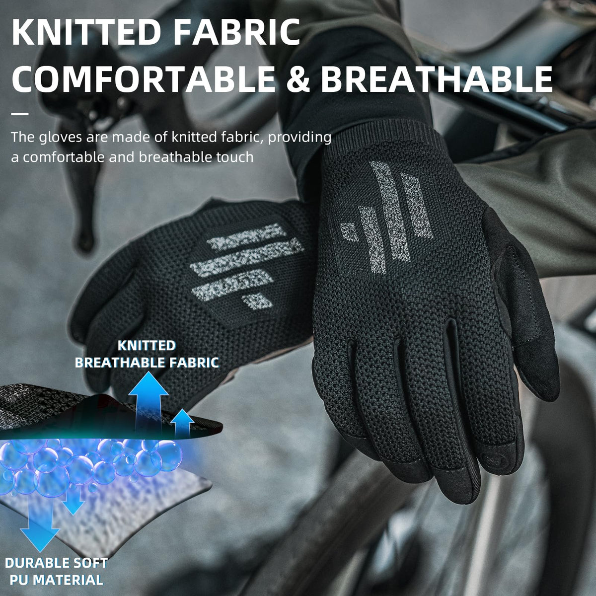 ROCKBROS Men's Mountain Bike Gloves Touch Screen Anti-Slip Full Finger MTB Gloves