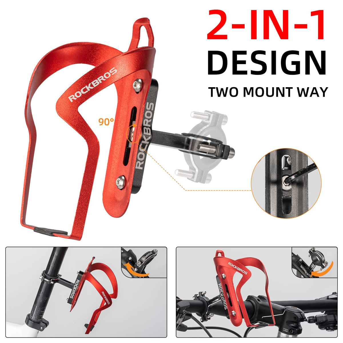 ROCKBROS 2-in-1 Bike Cup Holder Adjustable Bottle Cage for Handlebars & Seat Post - ROCKBROS