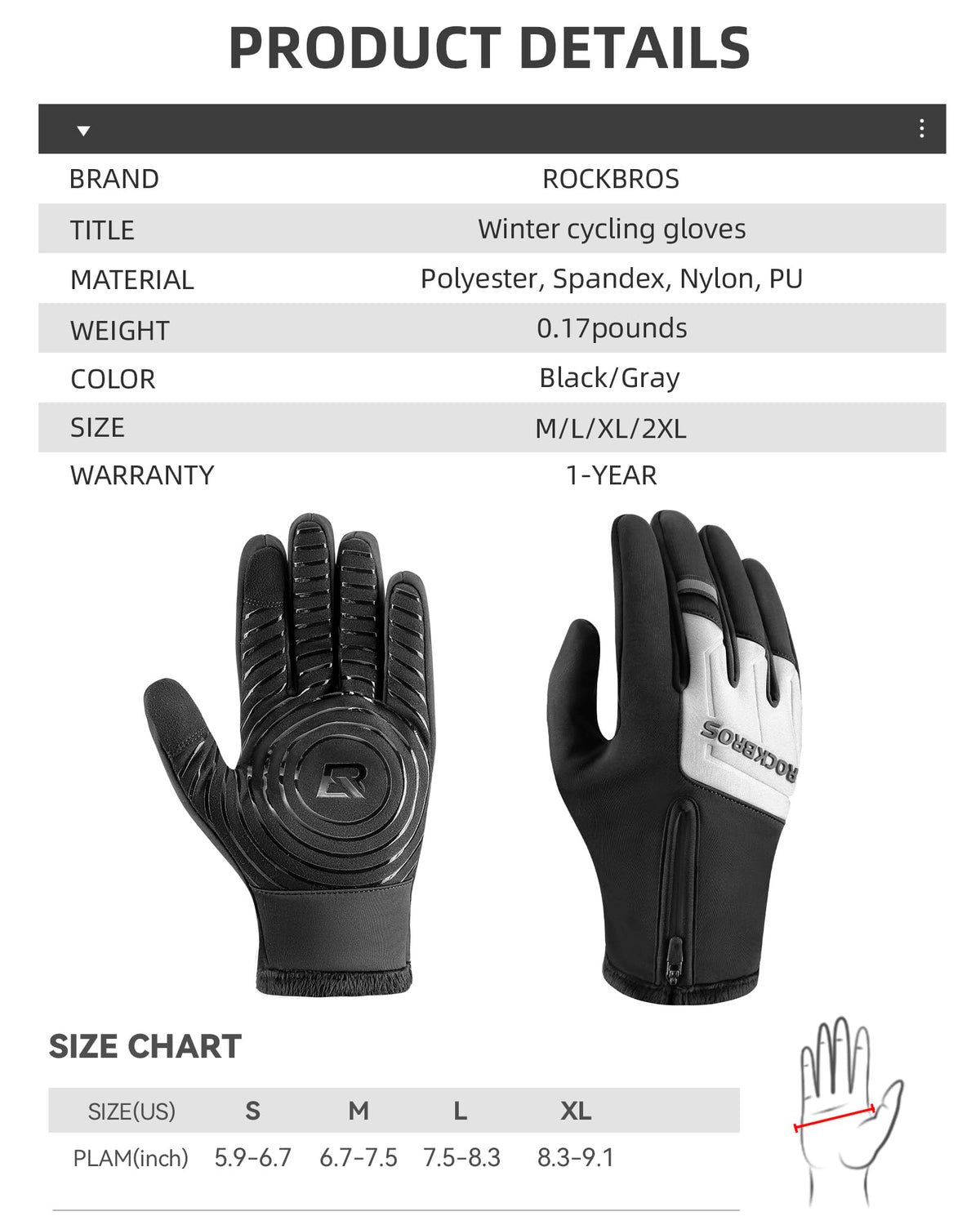 Guantes de Nieve Térmicos ROCKBROS de Ciclismo de Invierno para Correr y Esquiar con Pantalla Táctil para Deportes al Aire Libre