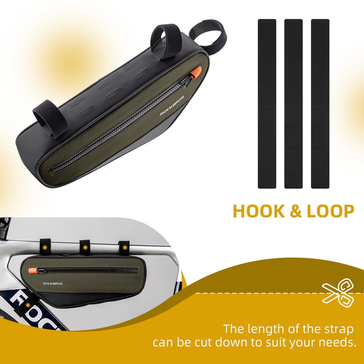 ROCKBROS Bolsa para cuadro de bicicleta, bolsa para manillar de bicicleta, con cremalleras de gran apertura, 1.5 L