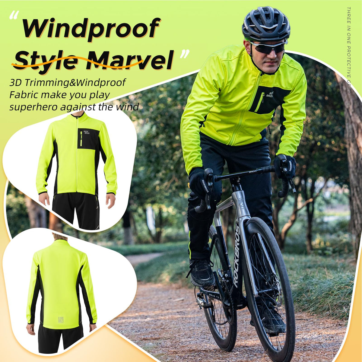 ROCKBROS Chaquetas térmicas de ciclismo Invierno Cálidas Transpirables Cortavientos 3 Bolsillos