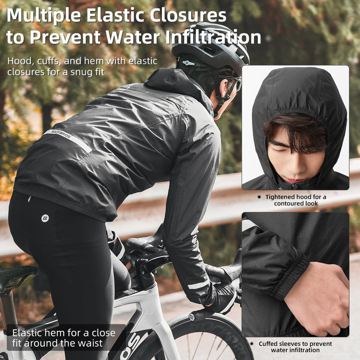 Chaqueta impermeable de ciclismo para hombre ROCKBROS con capucha, ligera y reflectante