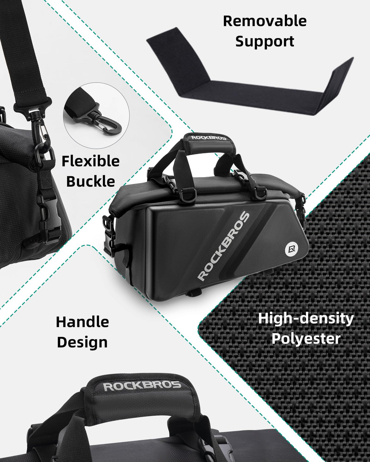 ROCKBROS Bike Trunk Bag Top Expandable Rear Rack Bag, EVA Hard Shell - ROCKBROS