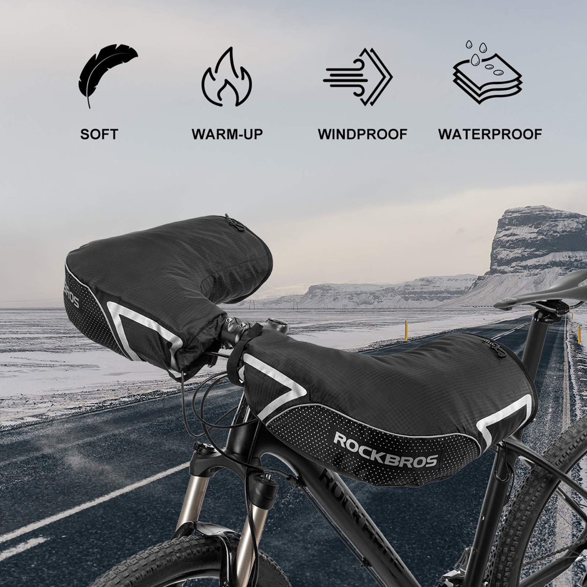 ROCKBROS Winter Handlebar Mittens - Extreme Cold Weather MTB Fat Bike Pogies - ROCKBROS