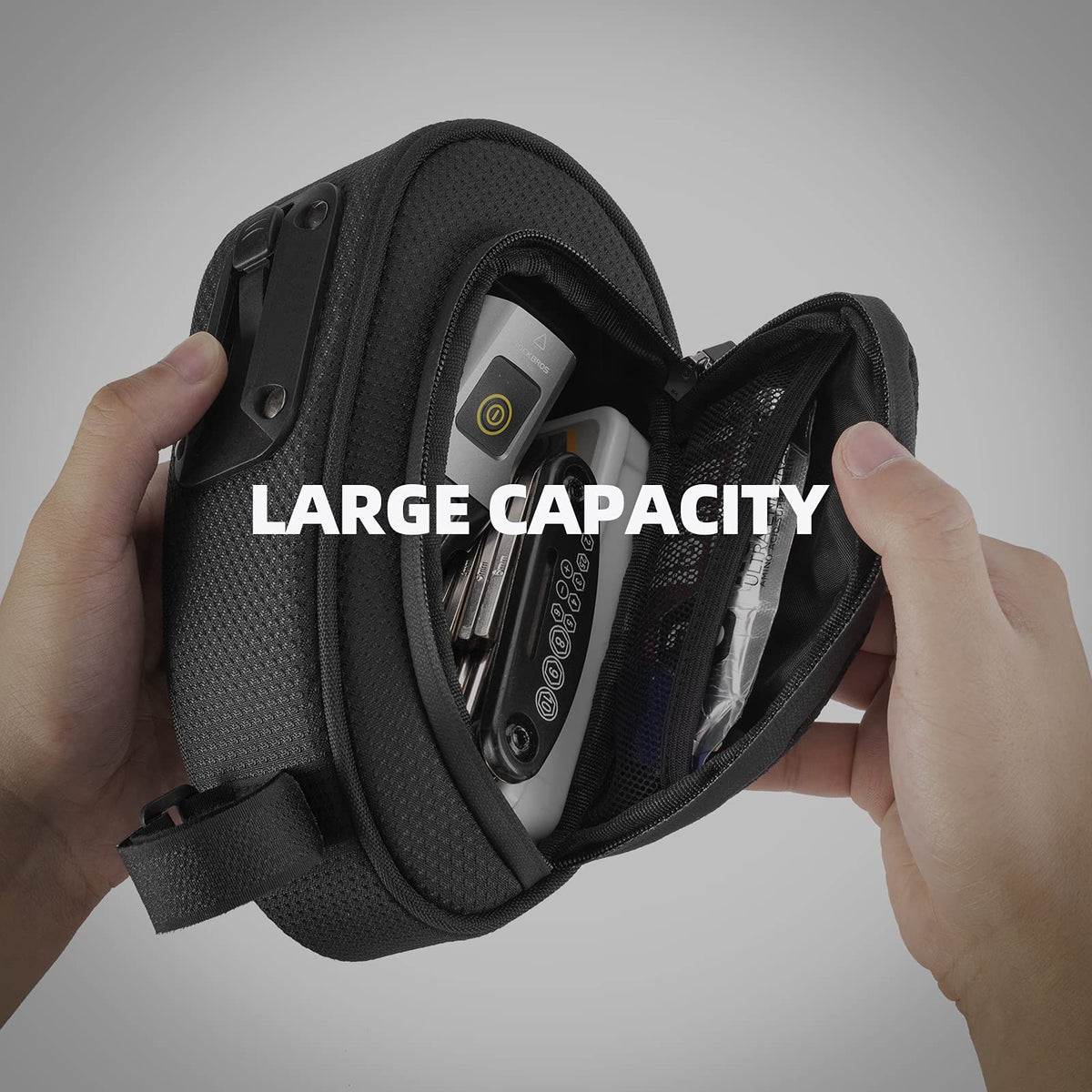 ROCKBROS Bolsa de sillín para bicicleta, debajo del asiento con montaje ajustable, bolsa de almacenamiento grande