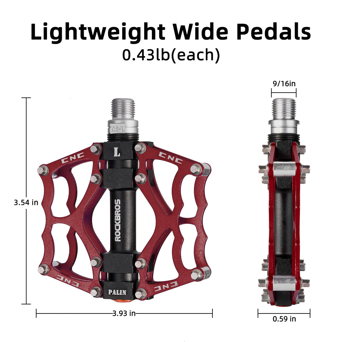 ROCKBROS Lightweight Aluminum Alloy Bike Pedals with Wide Platform Grip - ROCKBROS