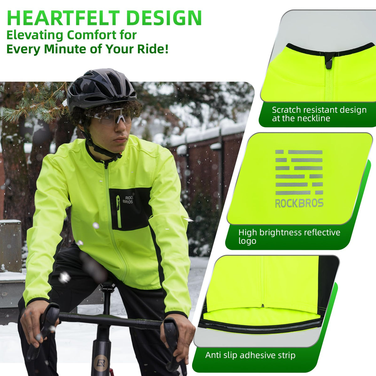 ROCKBROS Chaquetas térmicas de ciclismo Invierno Cálidas Transpirables Cortavientos 3 Bolsillos