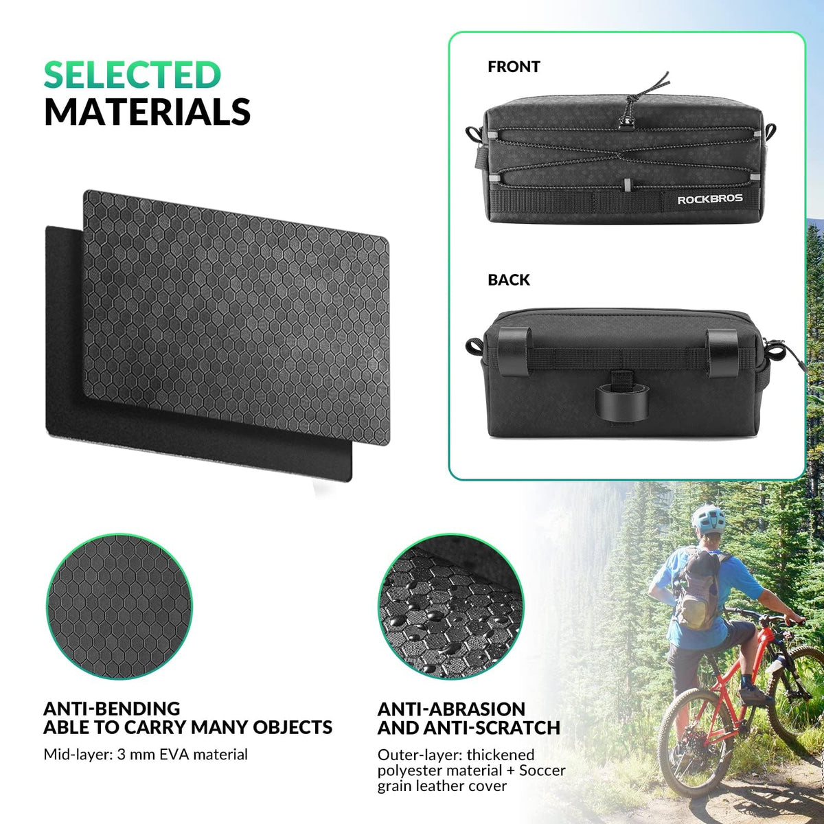 ROCKBROS Waterproof Bike Handlebar Bag Front Frame Storage Bag with Shoulder Strap