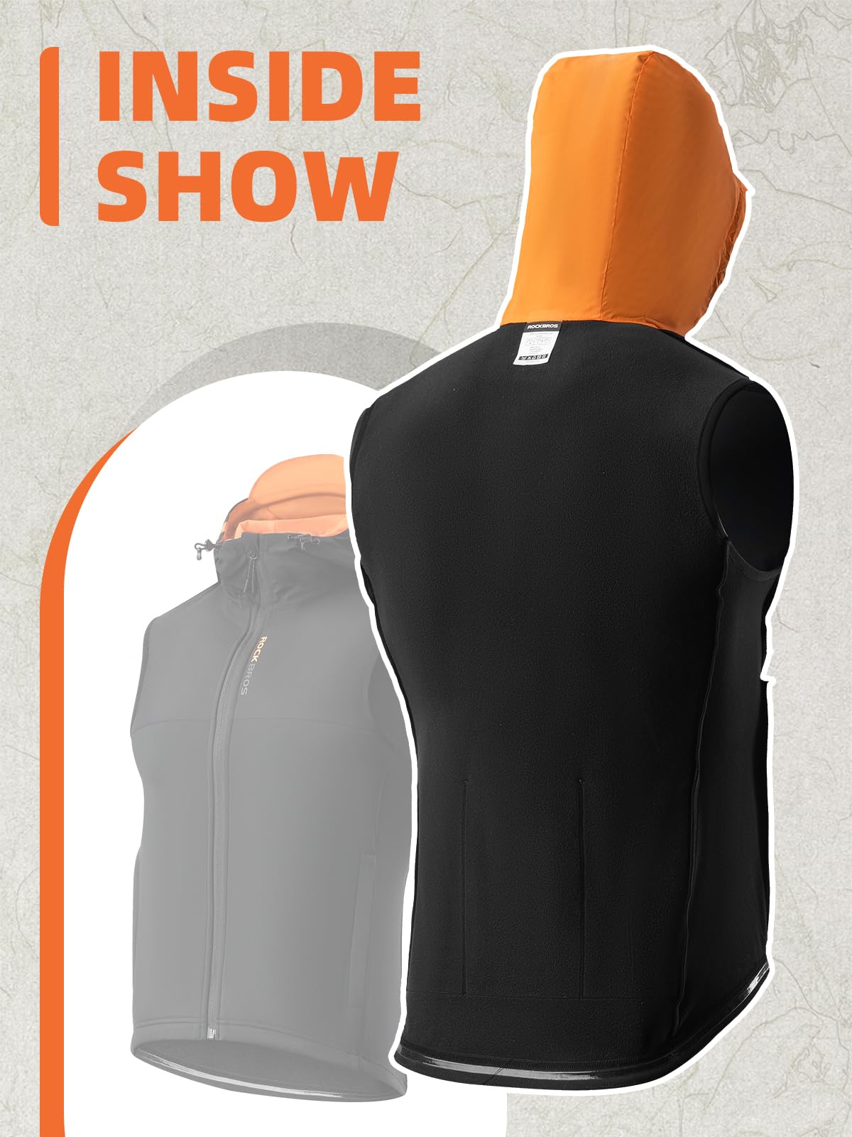 ROCKBROS Men's Winter Cycling Vest, Fleece-Lined, Windproof, Warm Sleeveless Jacket