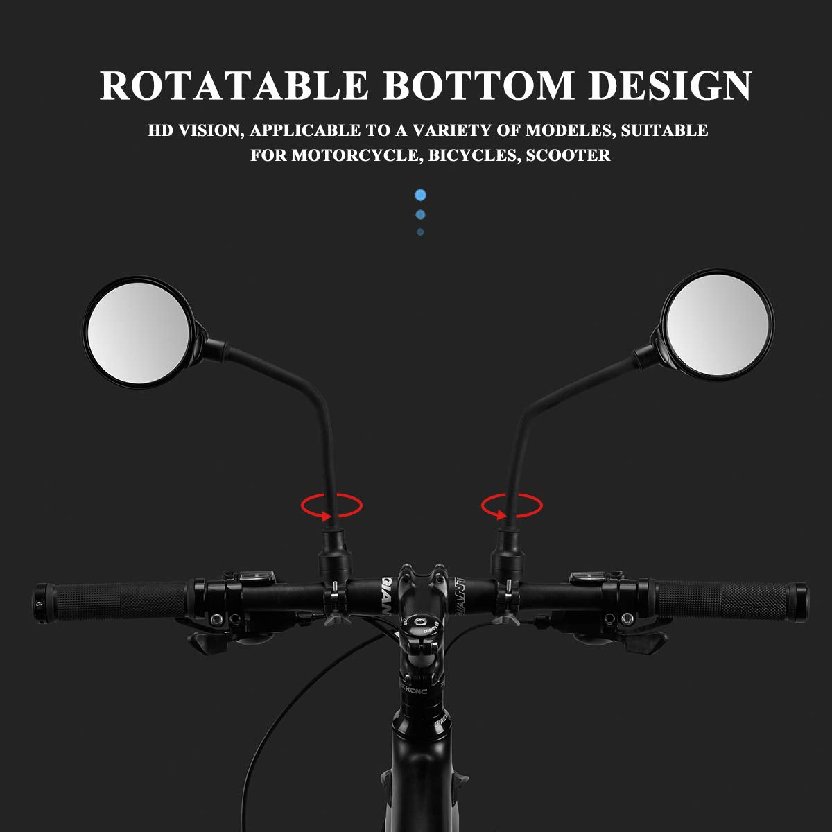 ROCKBROS Espejo de bicicleta HD ajustable 360°, gran angular convexo para hombres y mujeres