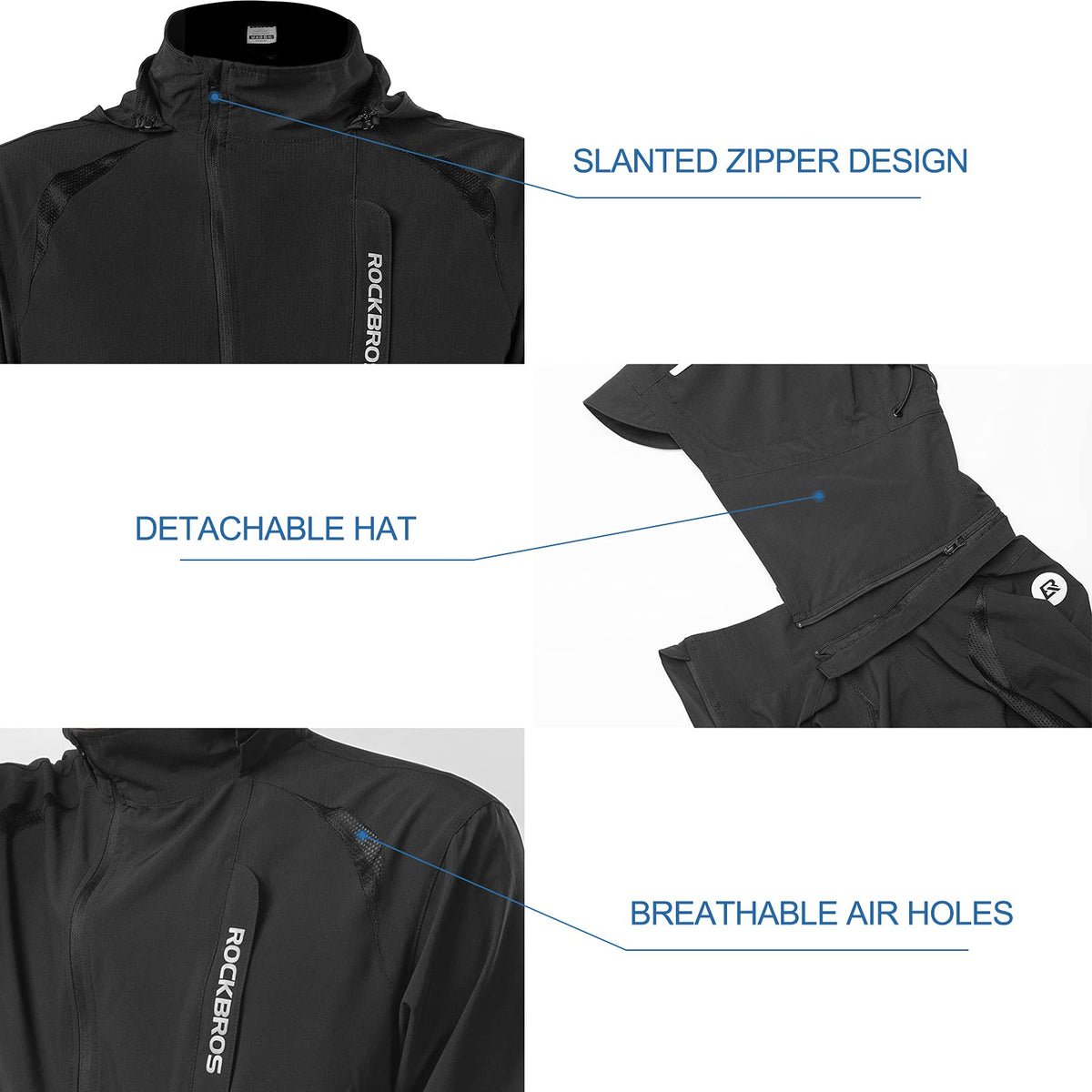 ROCKBROS Men's Windproof Cycling Jacket, Quick-Dry Lightweight Breathable MTB Jacket