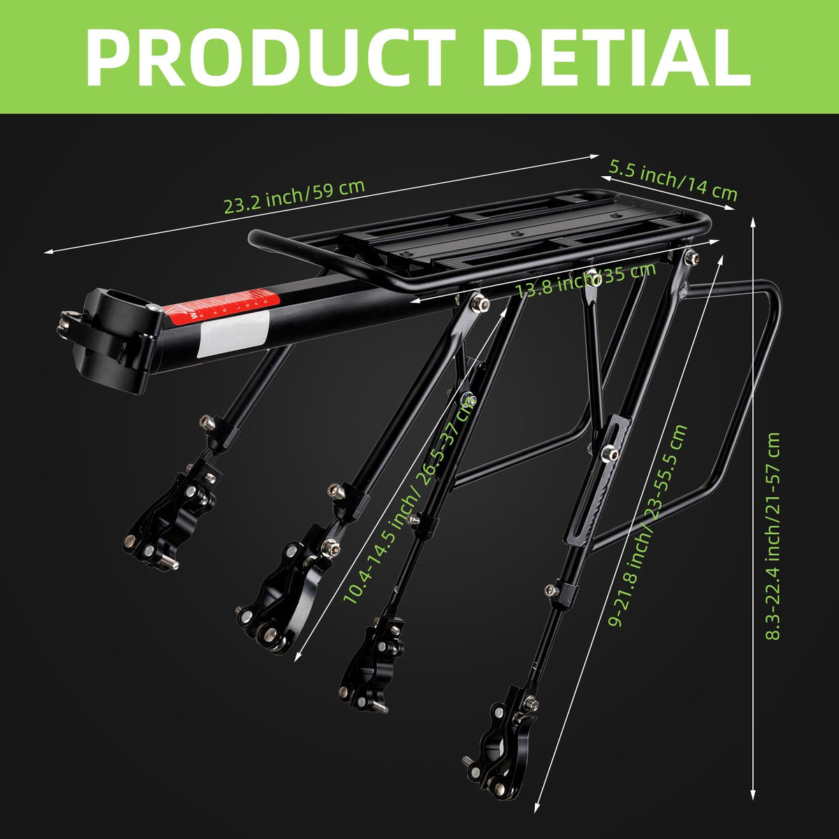 ROCKBROS Quick Release Rear Bike Cargo Rack, 55LB Capacity for 26”-29” MTB E-Bikes