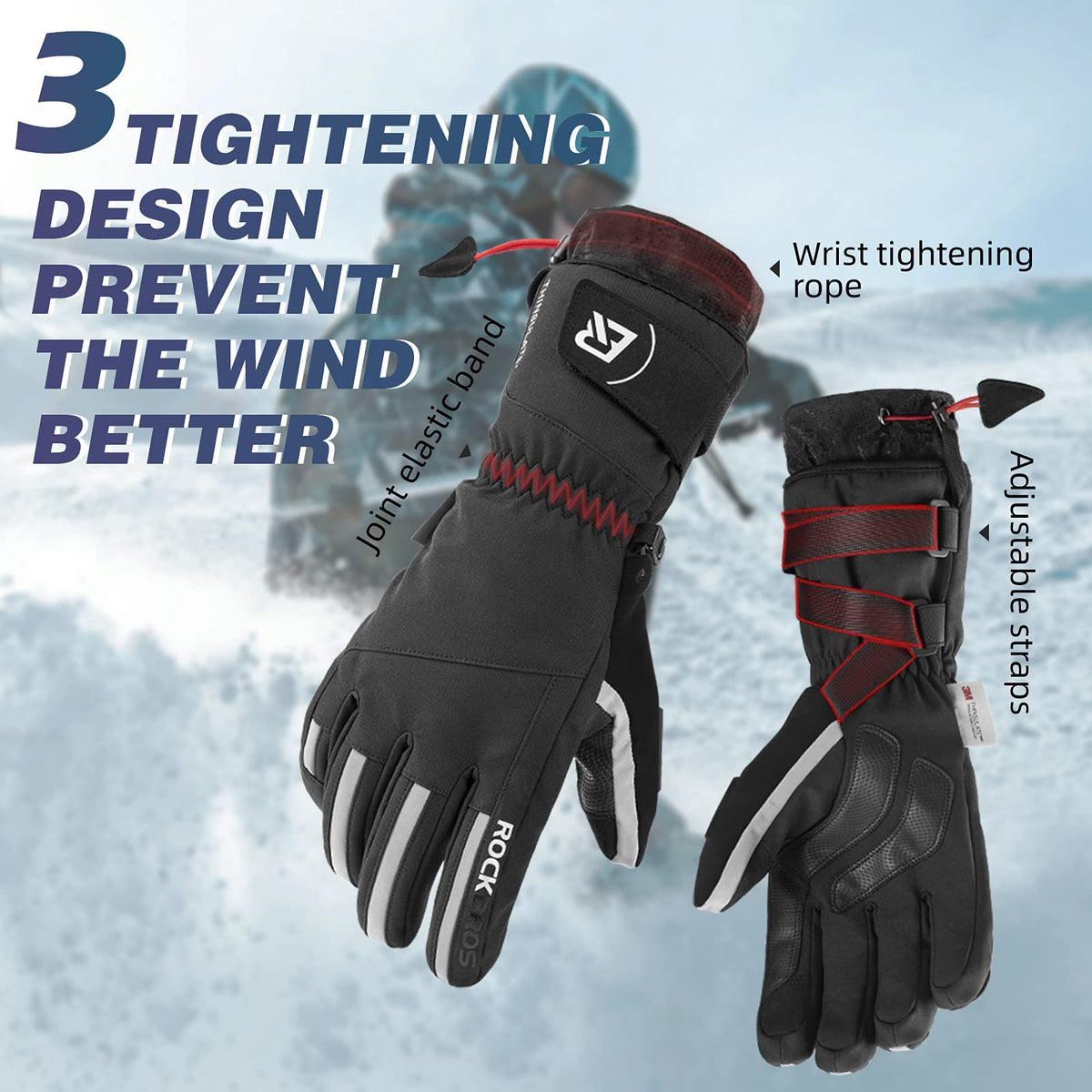 ROCKBROS Winter Ski Gloves Waterproof 3M Thinsulate Touch Screen Thermal Gloves for Men Women