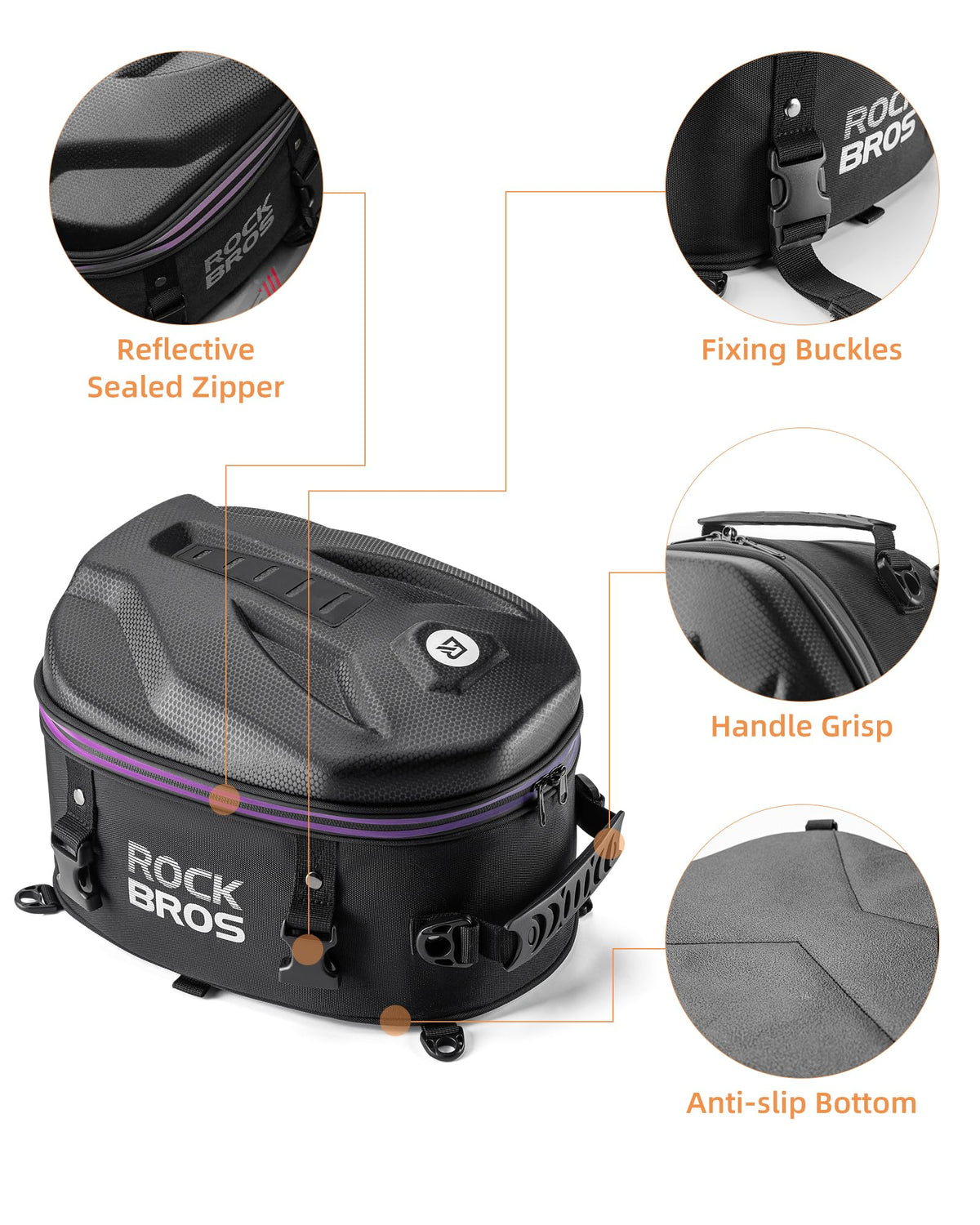 ROCKBROS Waterproof Tail Motorcycle Tail Rear Seat Bag 12.5L Storage Backpacks Hard Shell